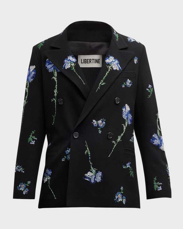 Cecil Beaton Carnation Embellished Double-Breasted Jacket