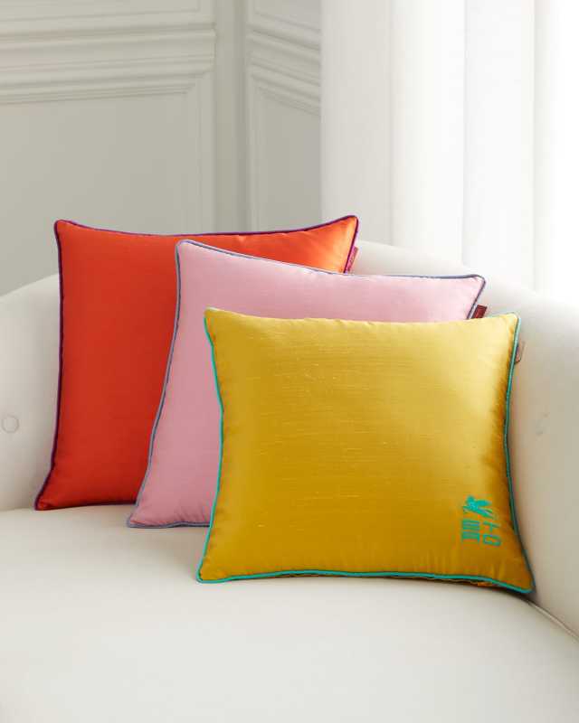 Kota Embroideered Pillow with Piping, 18" Square