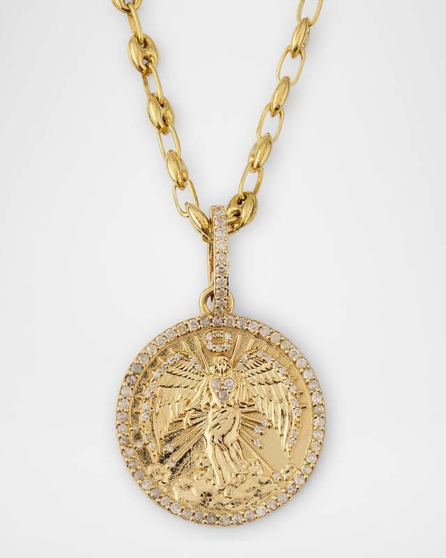 14K Yellow Gold Guardian Angel Pendant on 4mm Mariner Chain, 18"L