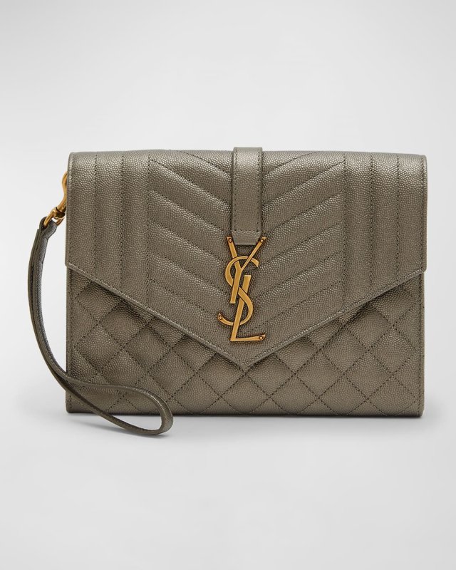 YSL Flap Quilted Leather Clutch Bag