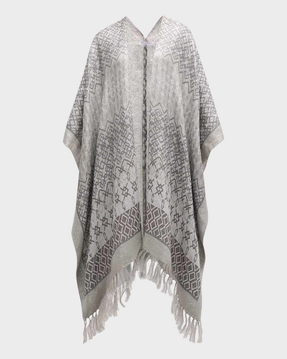 Mediterraneo Print Metallic Linen Canvas Poncho