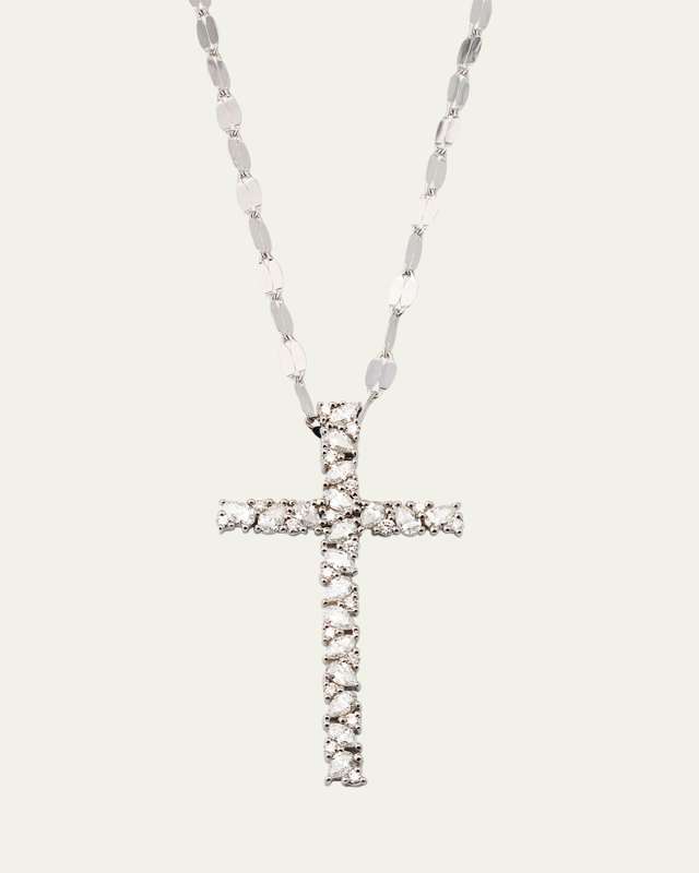 14K White Gold Multi Fancies Diamond Cross Pendant Necklace