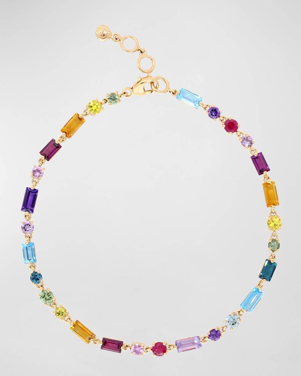 Round and Baguette Gemstone Bracelet, Rainbow