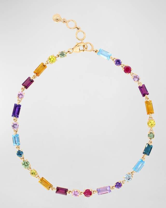 Round and Baguette Gemstone Bracelet, Rainbow