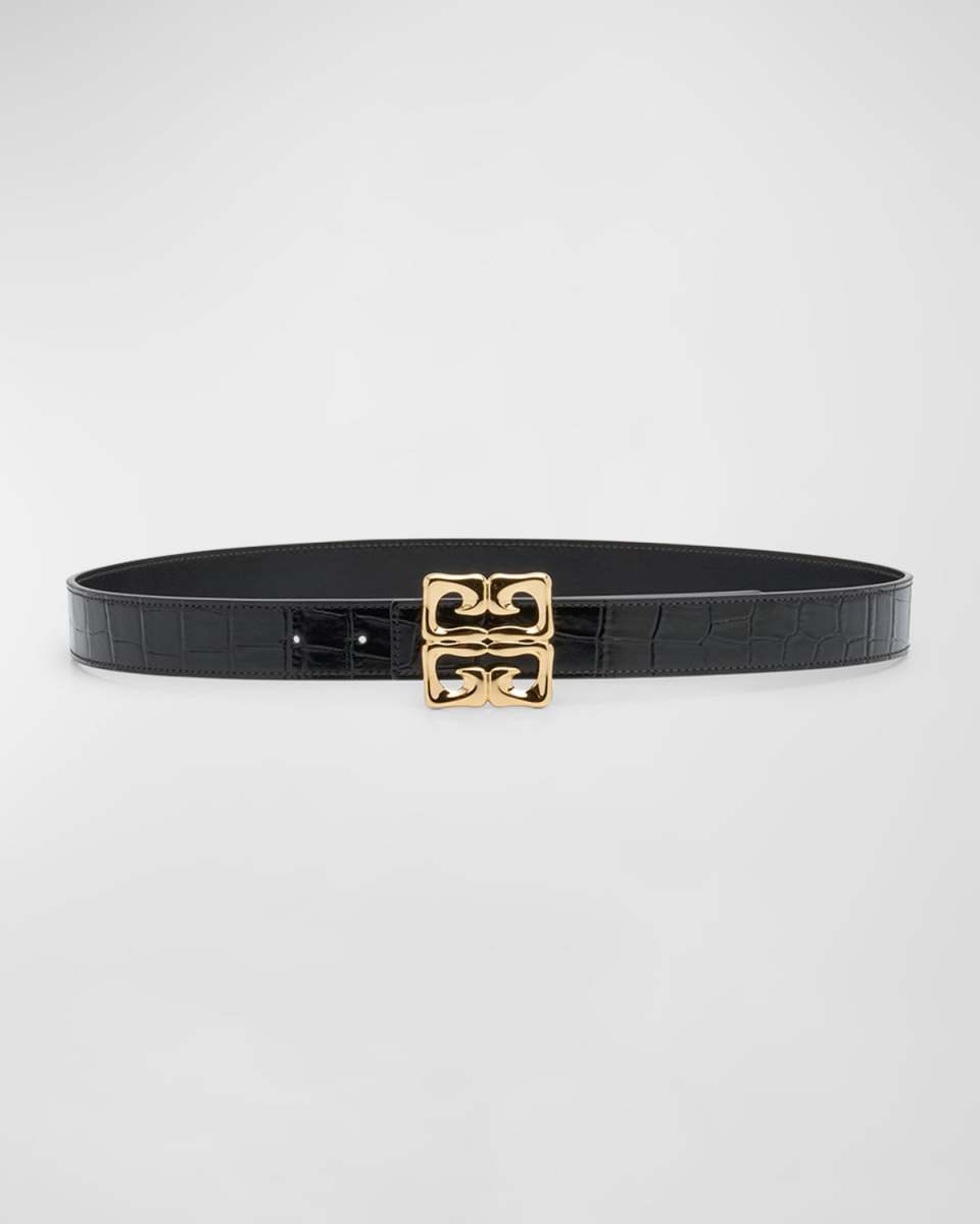 4G Baroque Reversible Croc-Embossed & Smooth Leather Belt