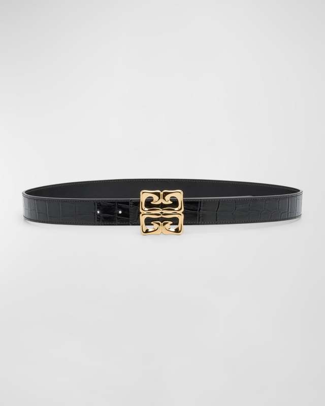 4G Baroque Reversible Croc-Embossed & Smooth Leather Belt