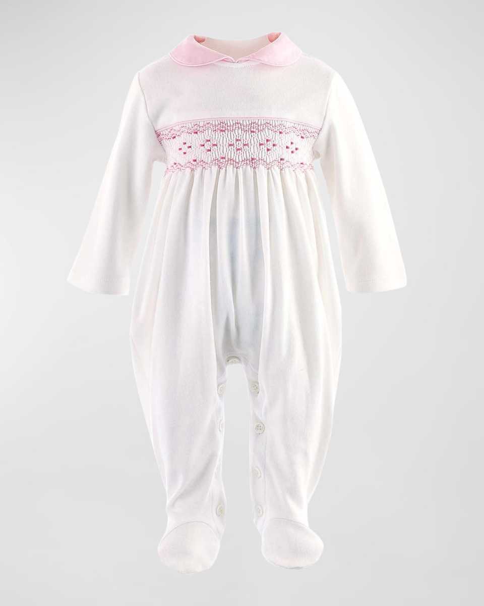 Girl's Smocked Footed Coverall, Size Newborn-12
