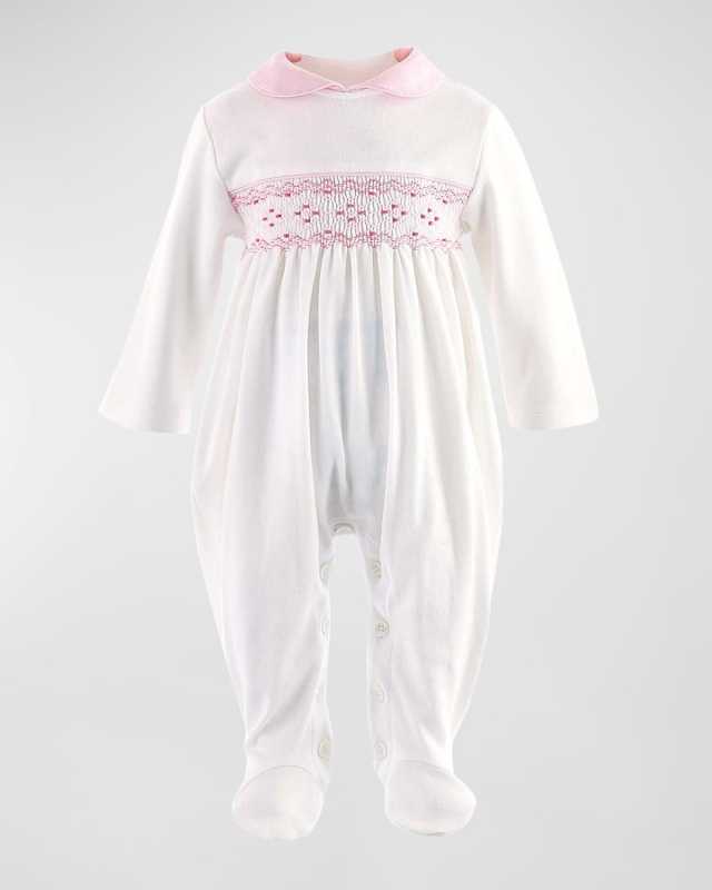 Girl's Smocked Footed Coverall, Size Newborn-12