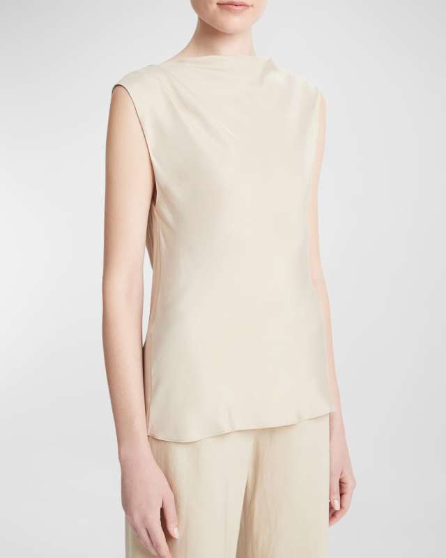 Asymmetric Drape Cap-Sleeve Blouse