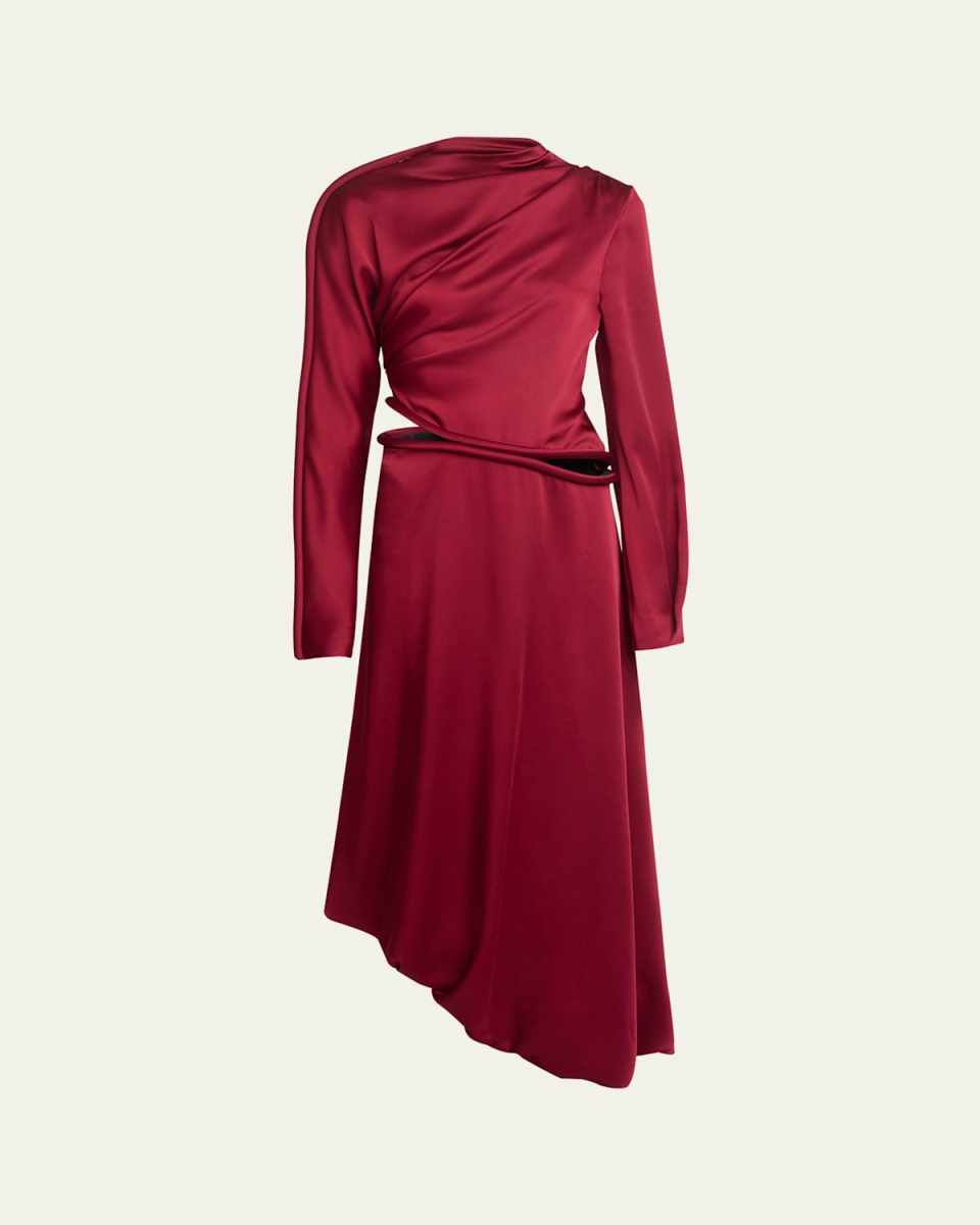 Padded-Tube Cutout Bubble-Hem Midi Dress