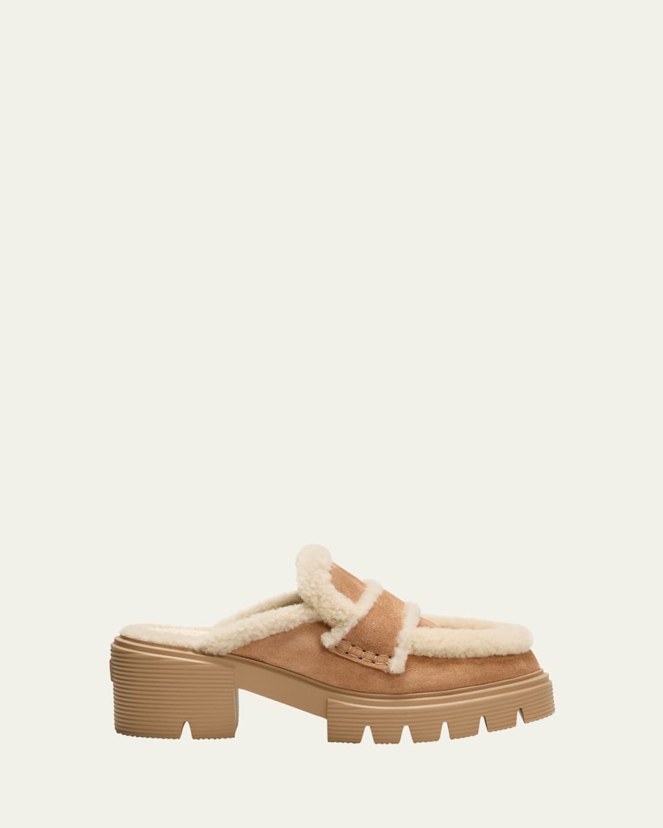 Lennox Suede Shearling Loafer Mules