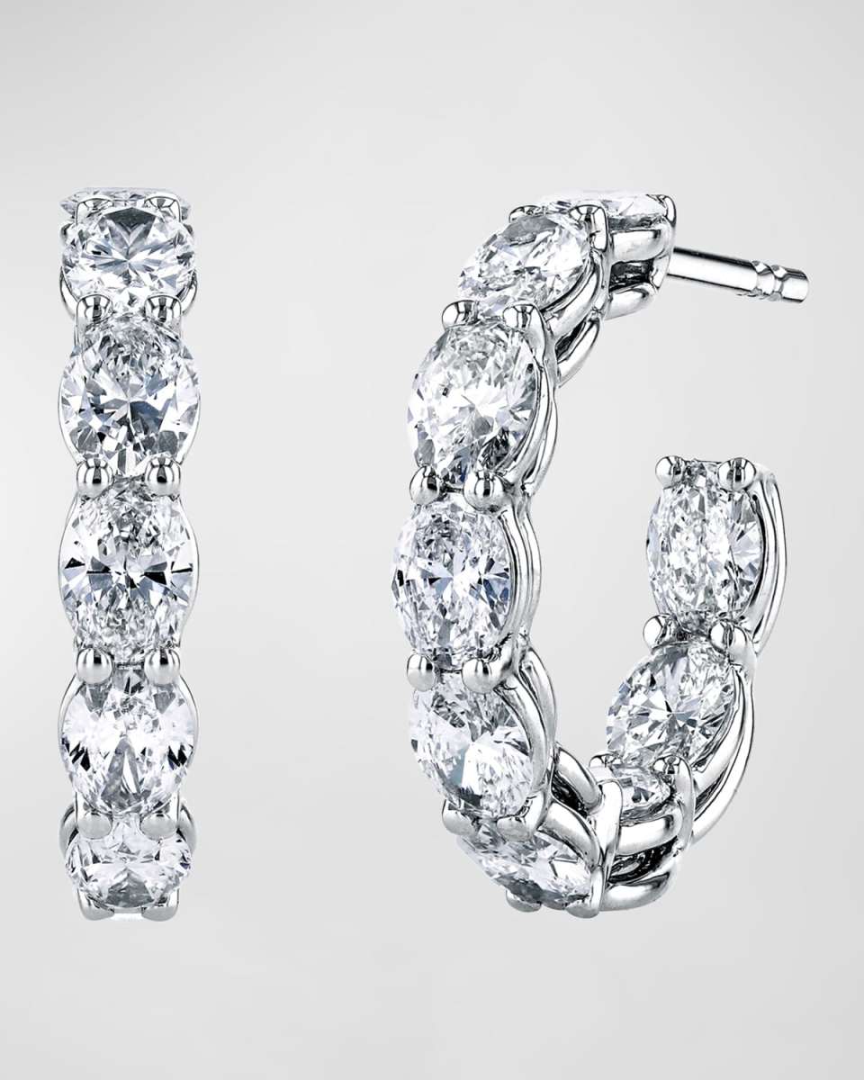 18K Gold North-South Oval-Cut Diamond Hoop Earrings, 5.2tcw/1"L