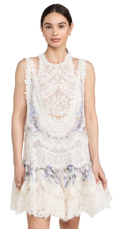 Zimmermann Natura Lace Patch Mini Dress Iris Mixed Print