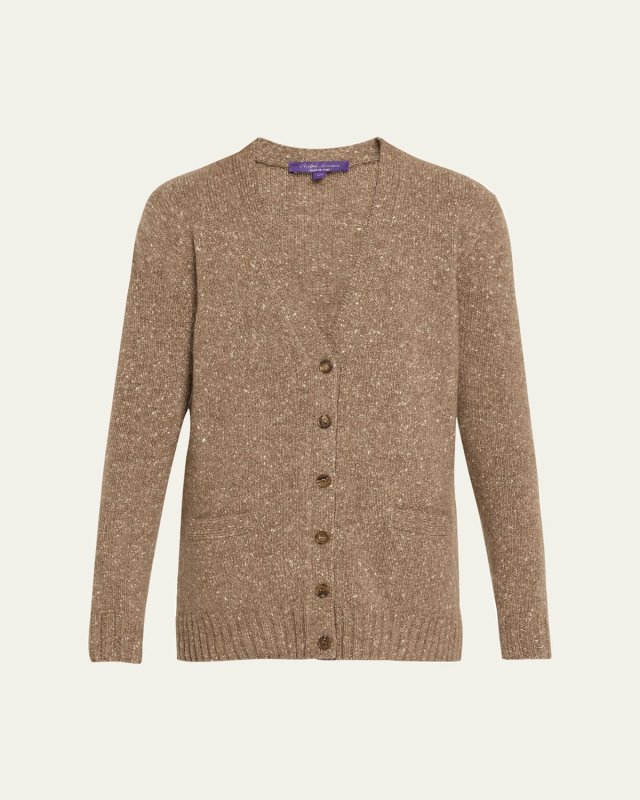 V-Neck Metallic Knit Cashmere Cardigan