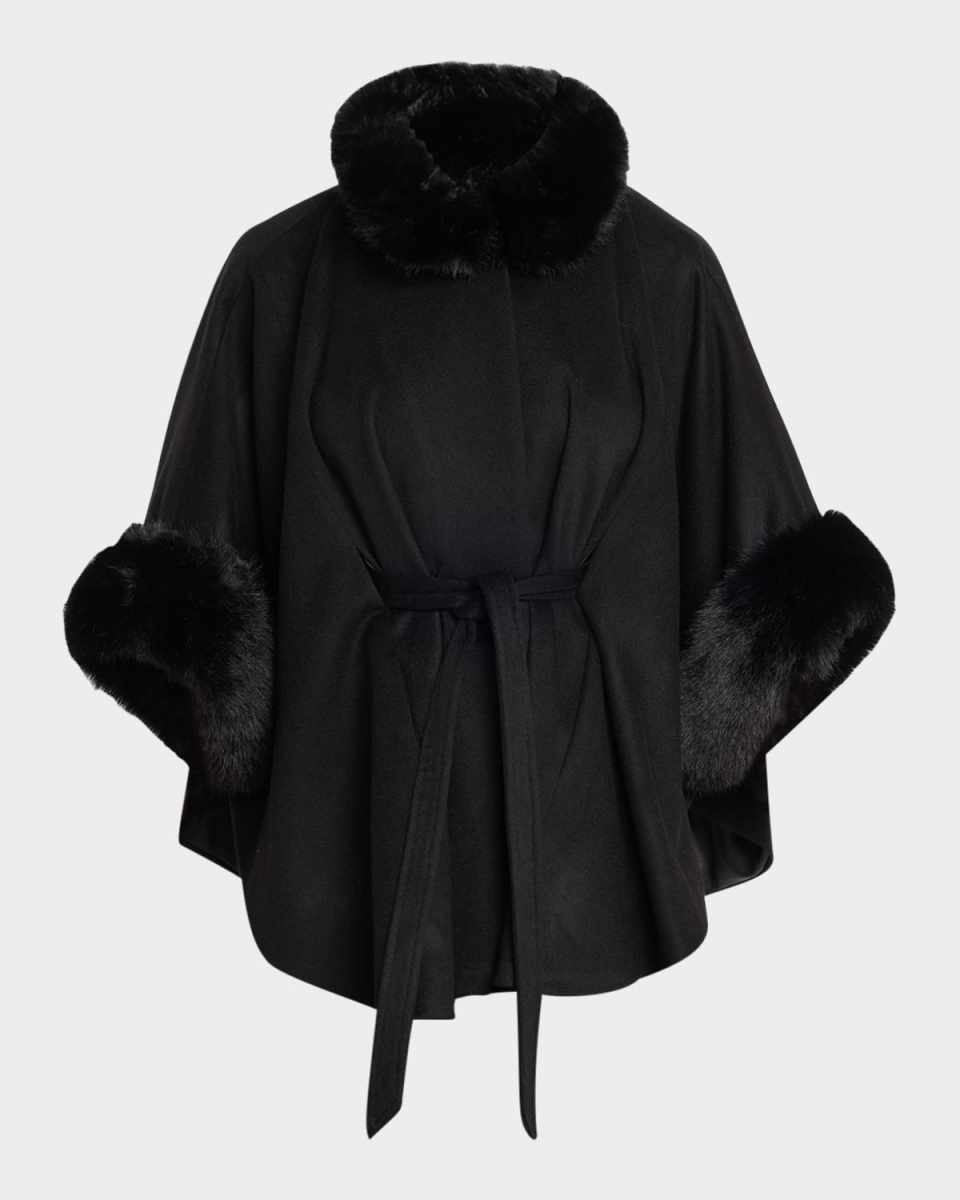 Cashmere Shawl W/ Faux Fur T