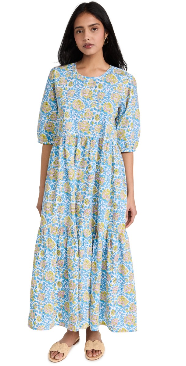 SZ Blockprints Gaia Dress Cornflower Blue & Pop Green