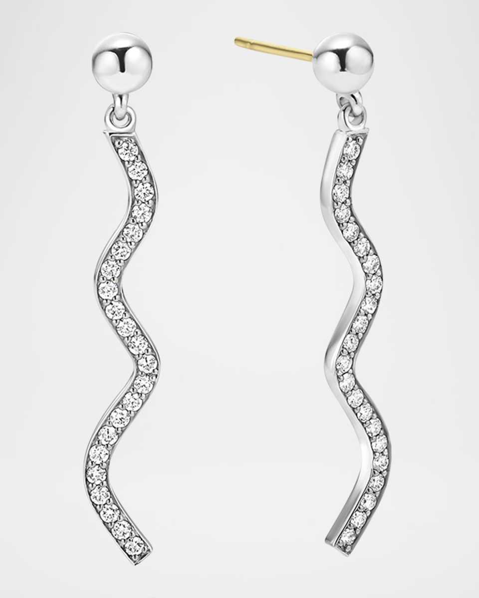 Sterling Silver Caviar Spark Diamond Wave Drop Earrings, 41mm x 5mm