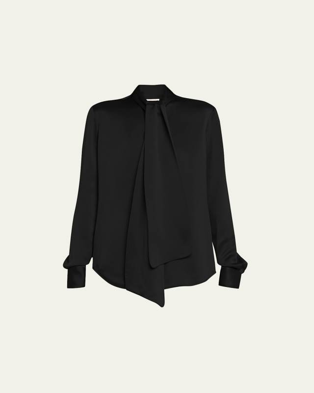 x Atelier Jolie Scarf-Neck Long-Sleeve Silk Blouse