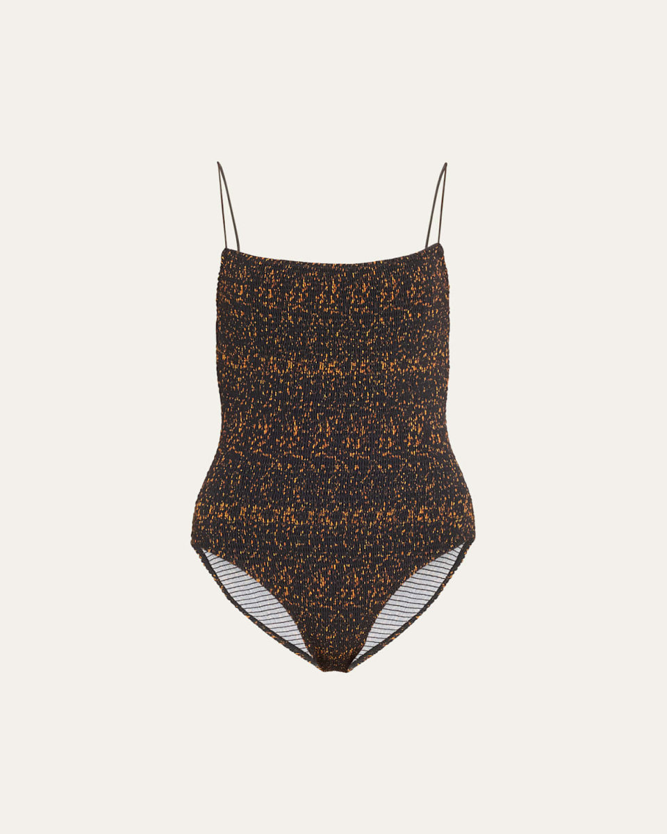 Smocked Tortoiseshell One-Piece Swimsuit