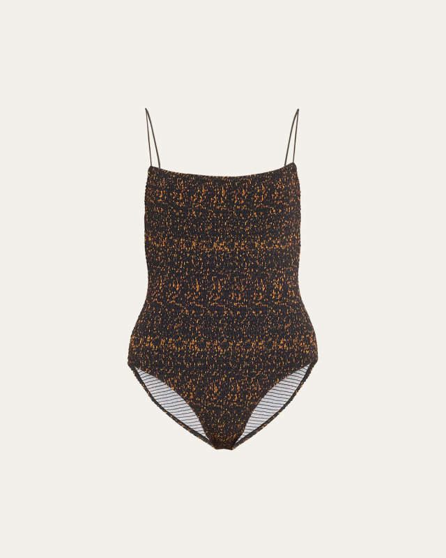 Smocked Tortoiseshell One-Piece Swimsuit