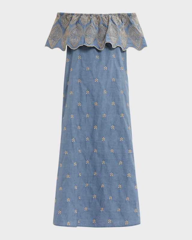 Plus Size Micro Off-Shoulder Embroidered Dress
