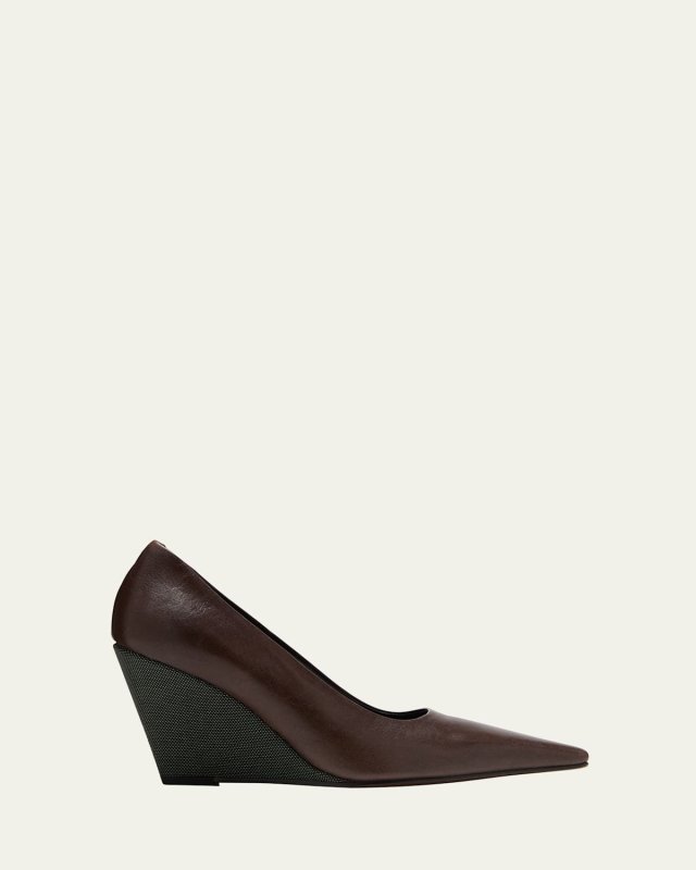 Leather Monili Wedge Pumps