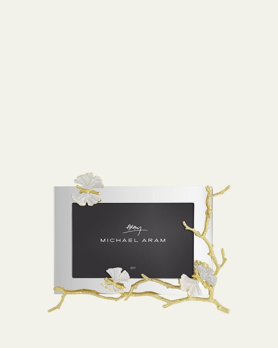 Butterfly Ginkgo White and Gold Frame, 5" x 7"