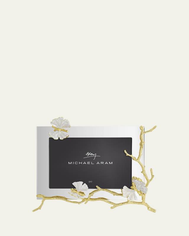 Butterfly Ginkgo White and Gold Frame, 5" x 7"