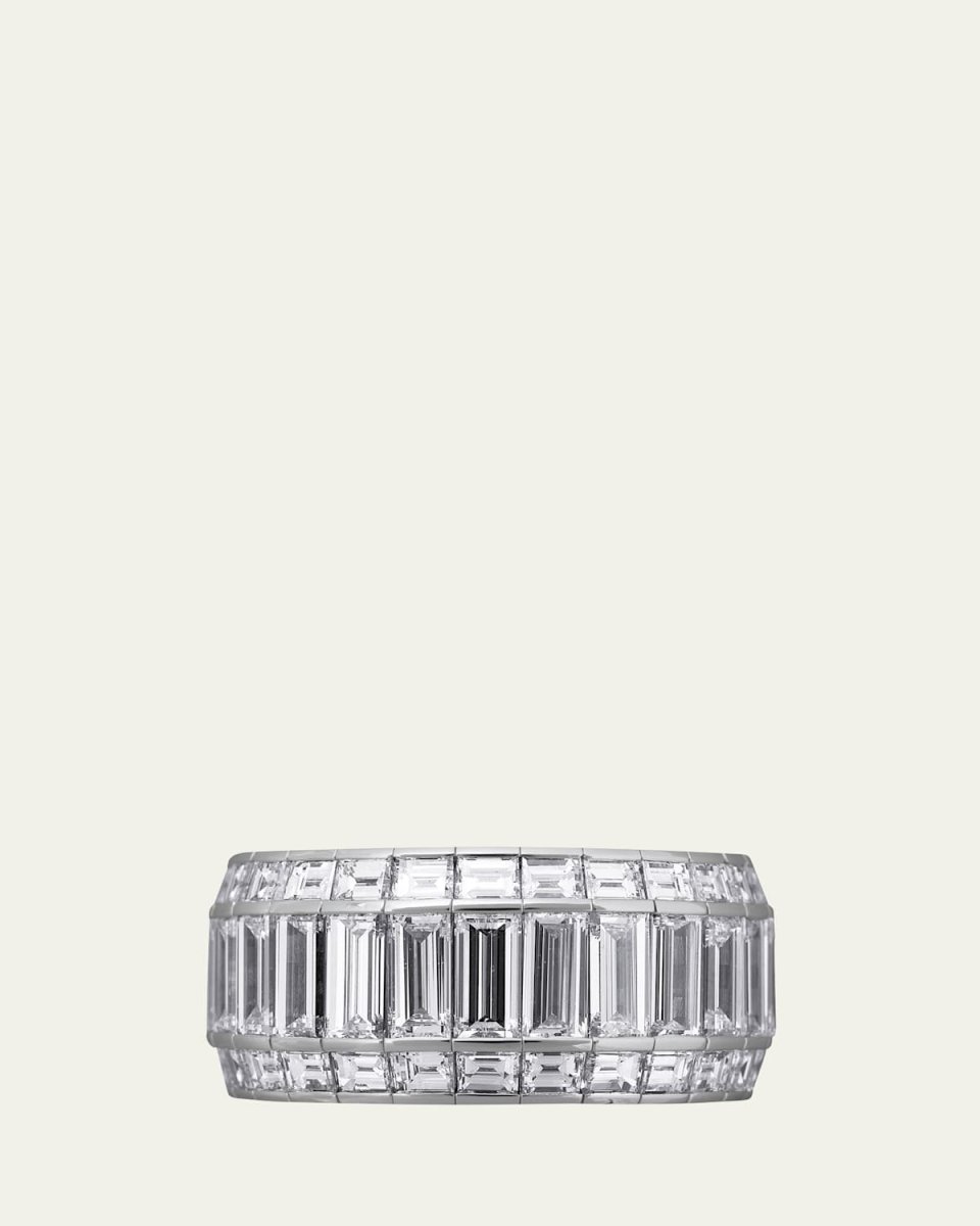 18K White Gold 3-Row 1/2 Set Xpandable Diamond Ring, Size 6-9.5