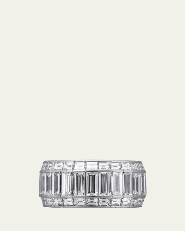 18K White Gold 3-Row 1/2 Set Xpandable Diamond Ring, Size 6-9.5