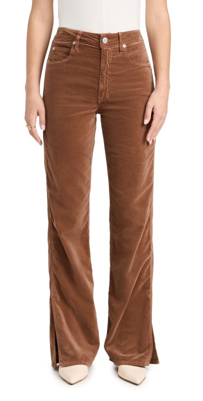 AMO Liz Velvet Split Flare Jeans Rust