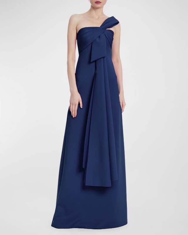 Strapless Draped Bow-Front Gown