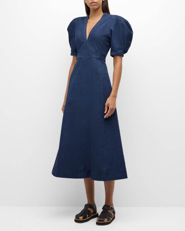 Luz Denim Maxi Dress with Tie Back