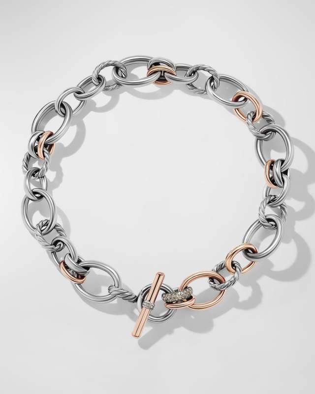 DY Mercer Necklace with Diamonds and 18K Rose Gold in Silver, 25mm, 19"L