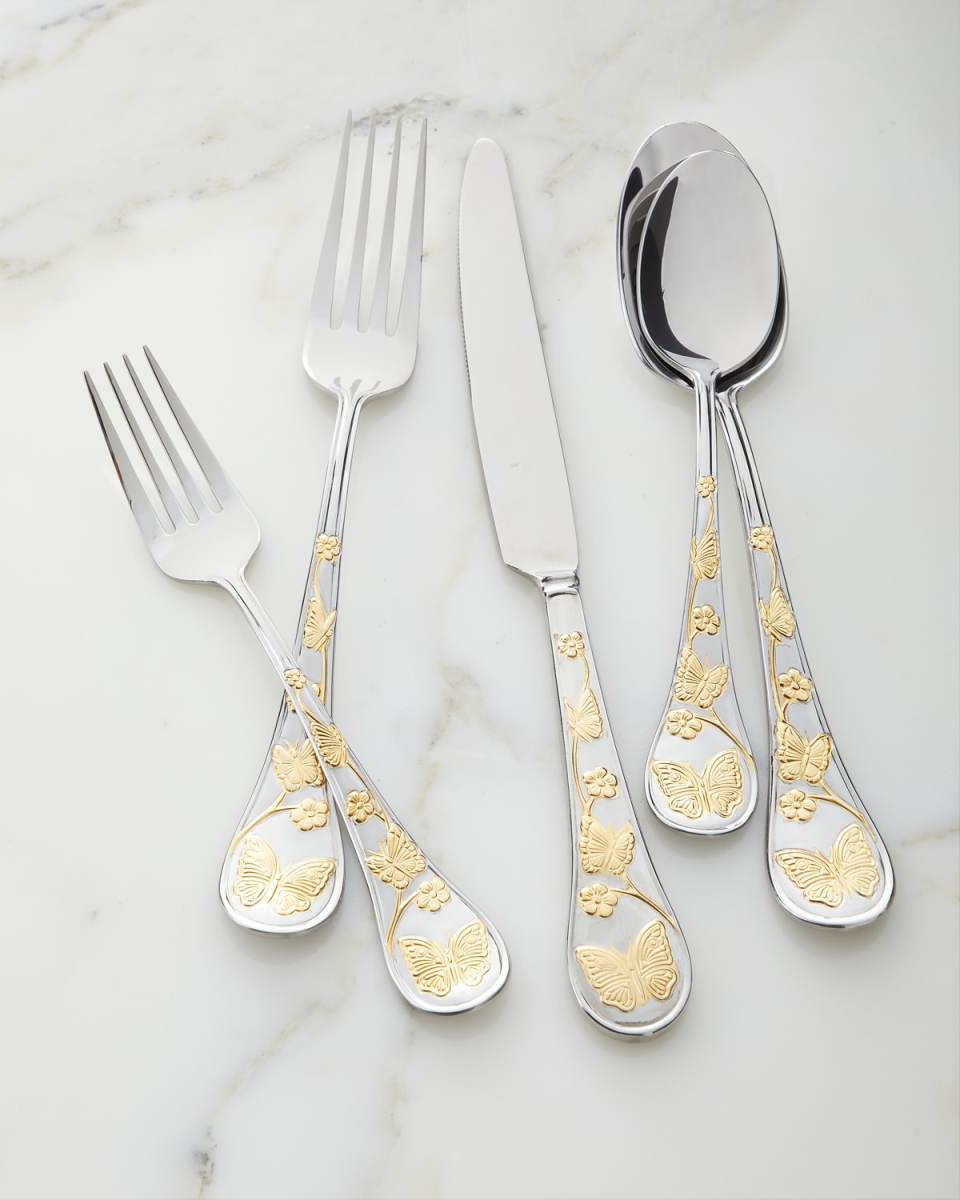 20-Piece Gold Accent Butterfly Flatware Set