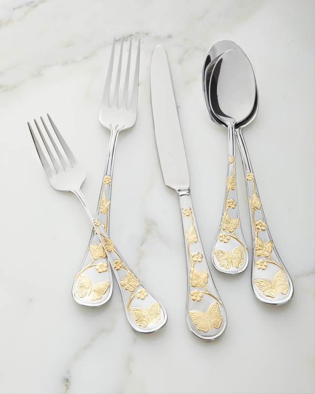 20-Piece Gold Accent Butterfly Flatware Set