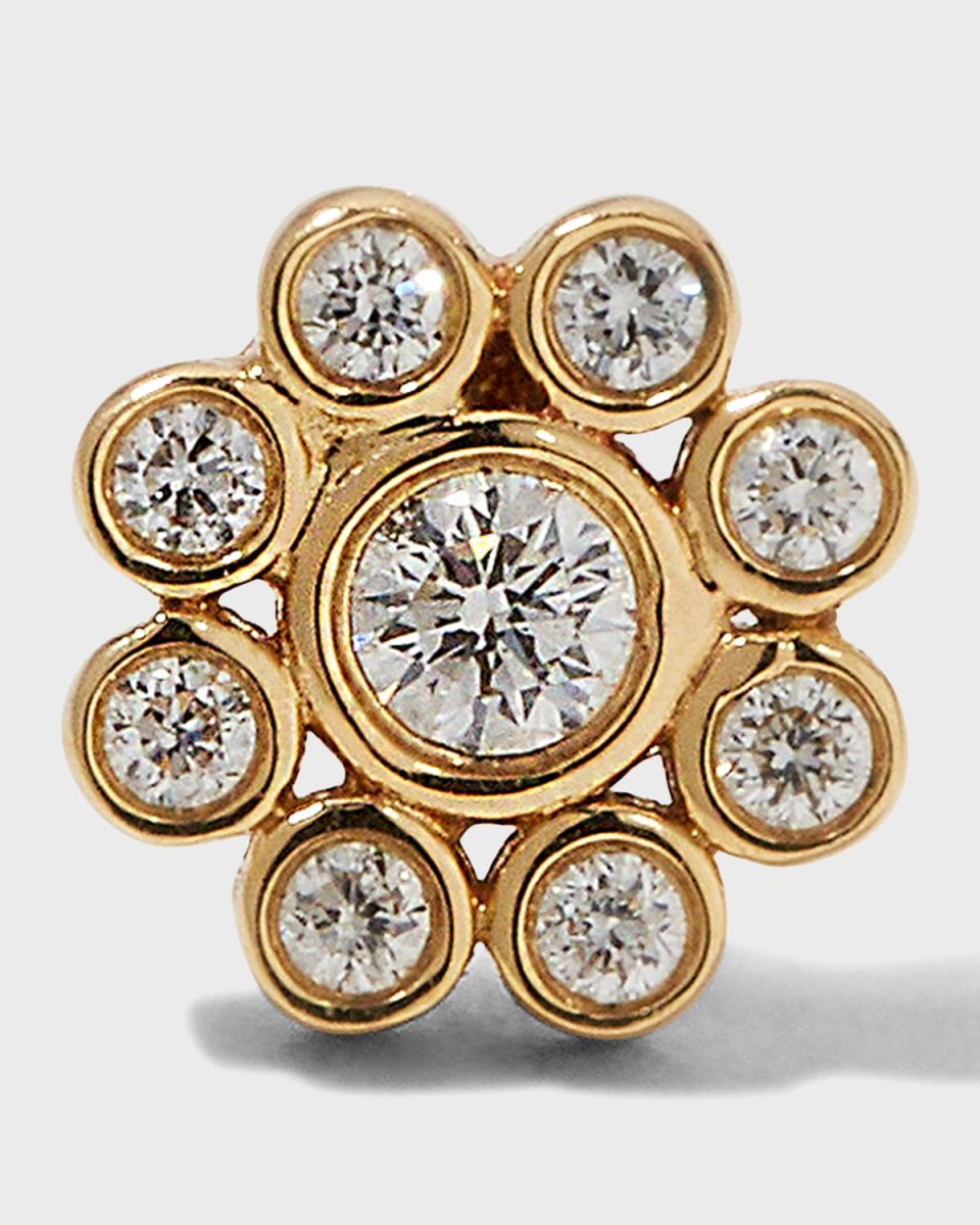 Yellow Gold Bezel Diamond Flower Stud Earring, Single