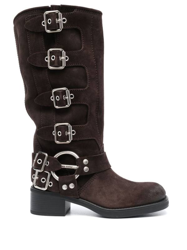 buckle-detail block-heel boots