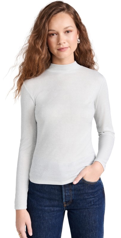 Reformation Bailey Knit Top Silver Sparkle