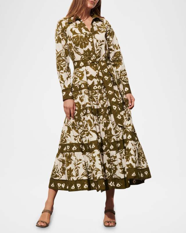 Shelby Long-Sleeve Belted Maxi Shirtdress