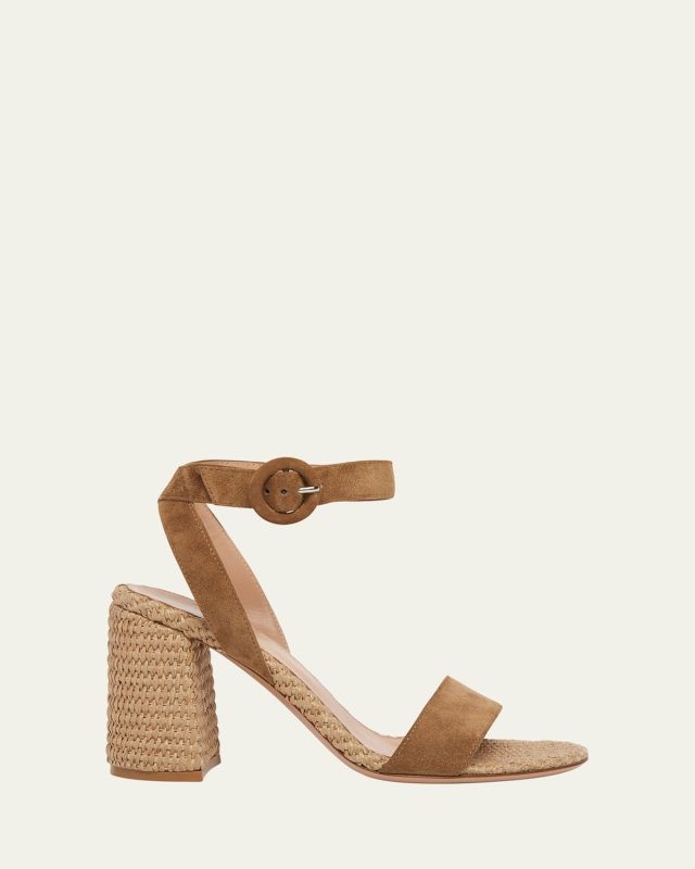 Suede Raffia Ankle-Strap Sandals