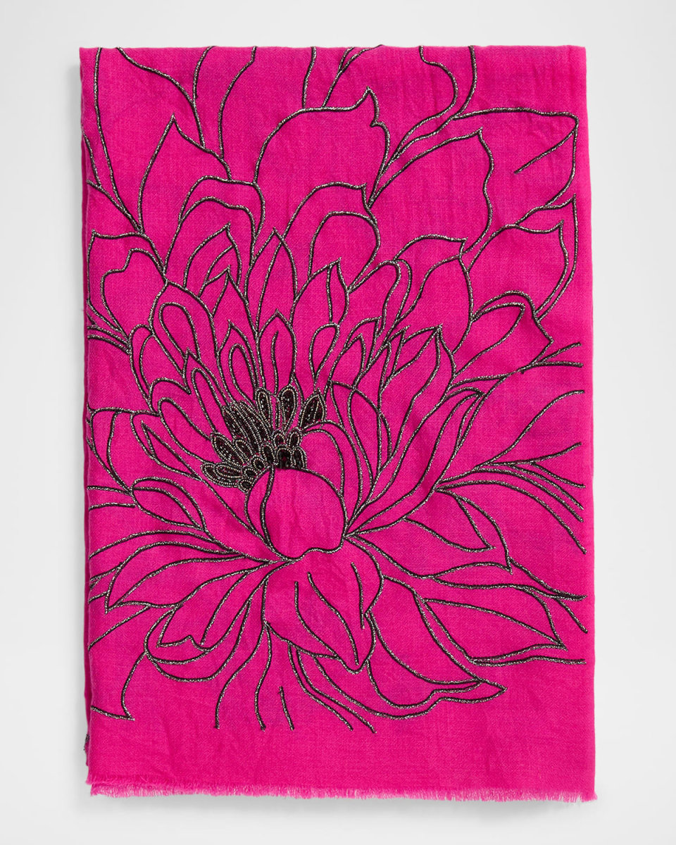 Dahlia Line Art Merino Scarf