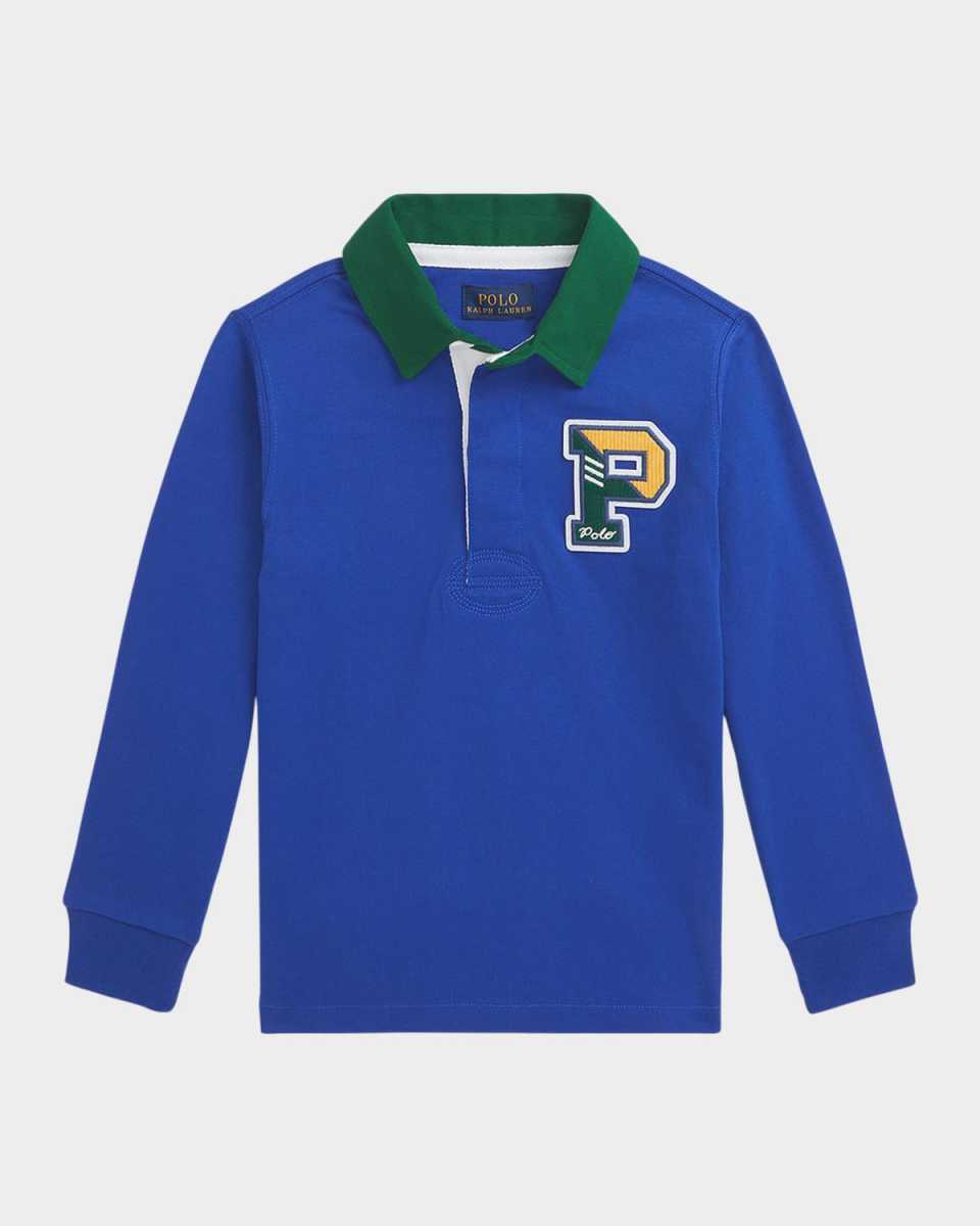 Boy's Logo Patch Rugby Polo Shirt, Size S-