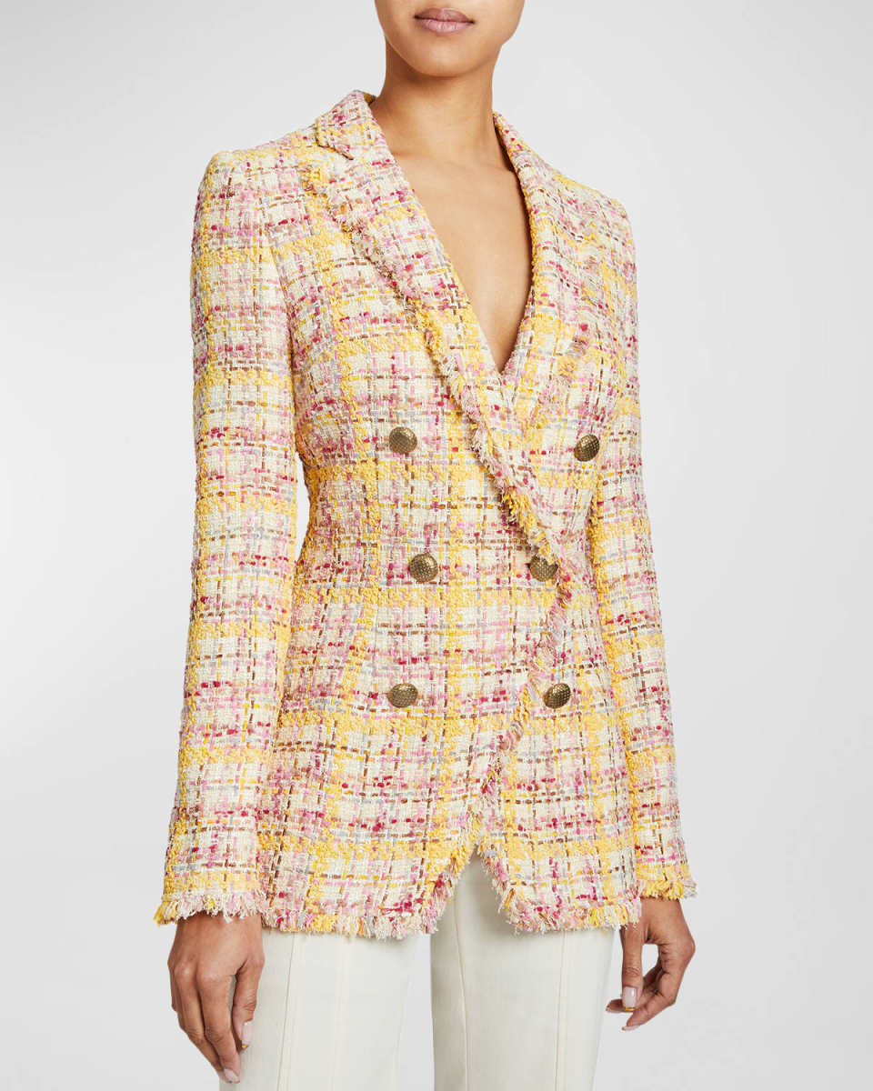 Saba Double-Breasted Fringe-Trim Tweed Jacket