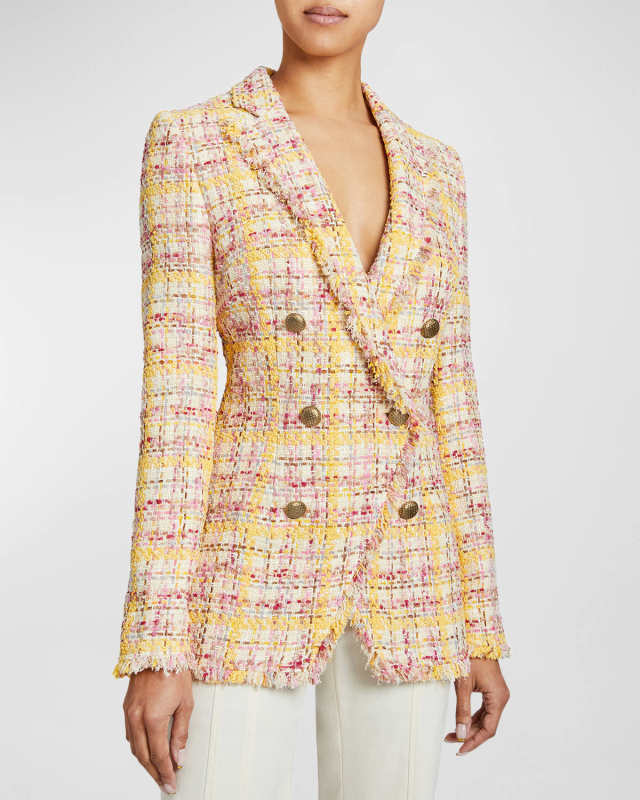 Saba Double-Breasted Fringe-Trim Tweed Jacket