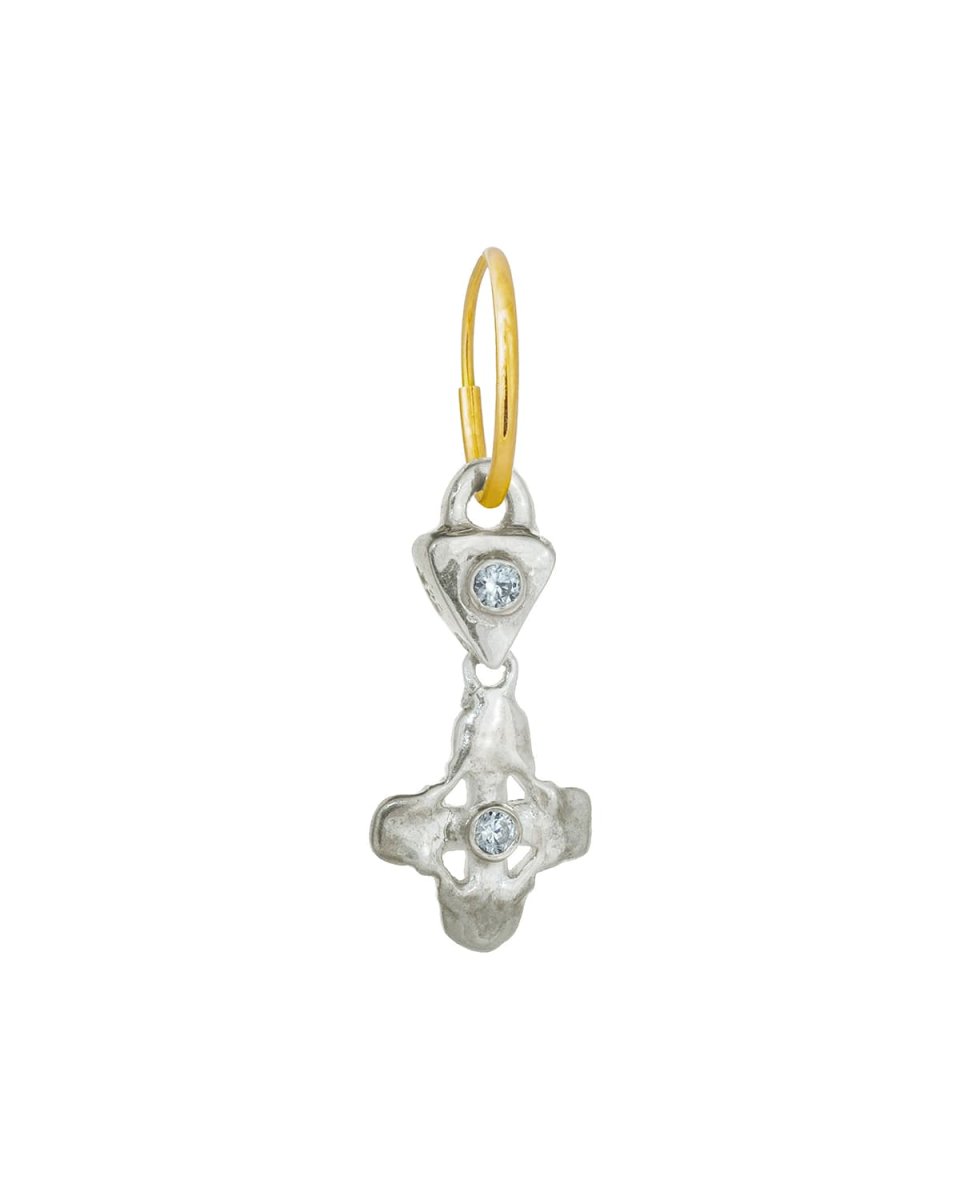 Sterling Silver Double Cross Cubic Zirconia Earring, Single
