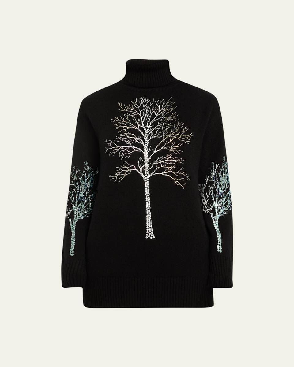 Forest Crystal Cashmere Turtleneck Sweater