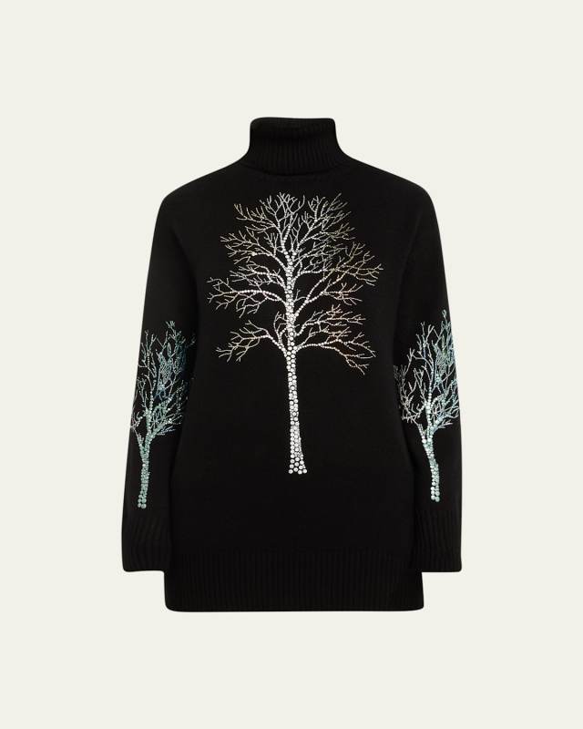 Forest Crystal Cashmere Turtleneck Sweater