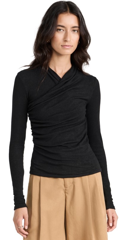 Vince Long Sleeve Fixed Wrap Top Black
