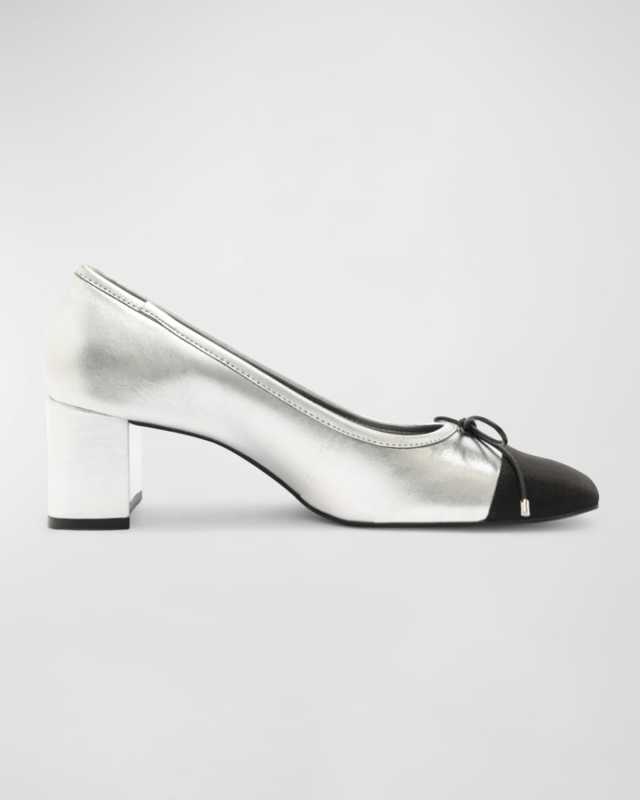 Arissa Metallic Bow Cap-Toe Pumps